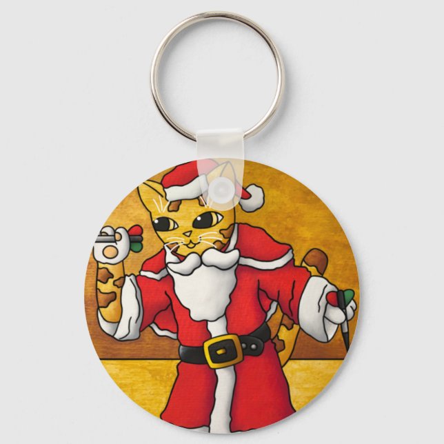 Christmas Santa Darts Cat Key Ring (Front)