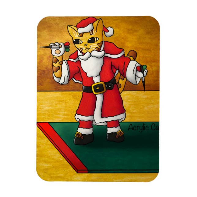 Christmas Santa Darts Cat Magnet (Vertical)