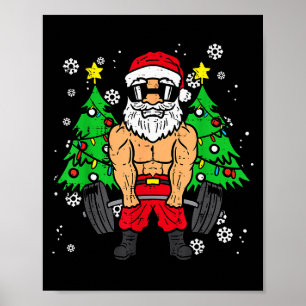 Christmas Santa Deadlift Xmas Weightlift Gym Men W Poster