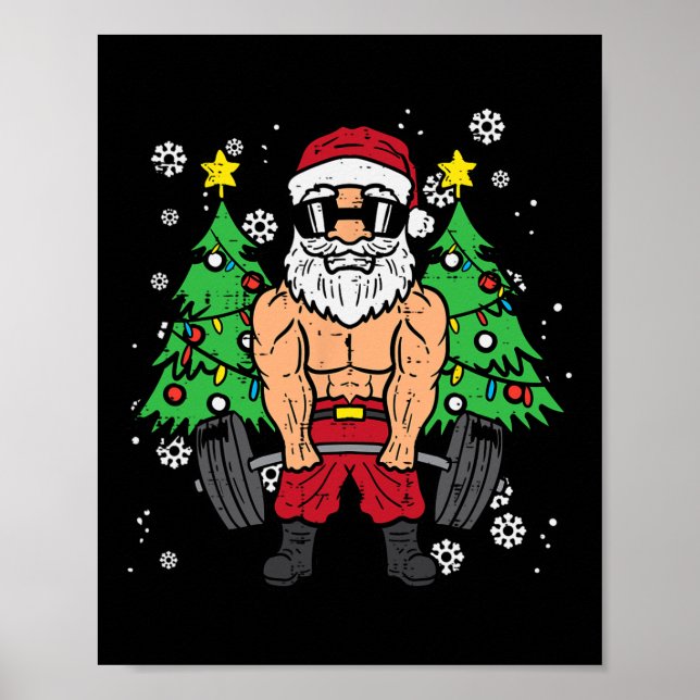 Christmas Santa Deadlift Xmas Weightlift Gym Men W Poster (Front)