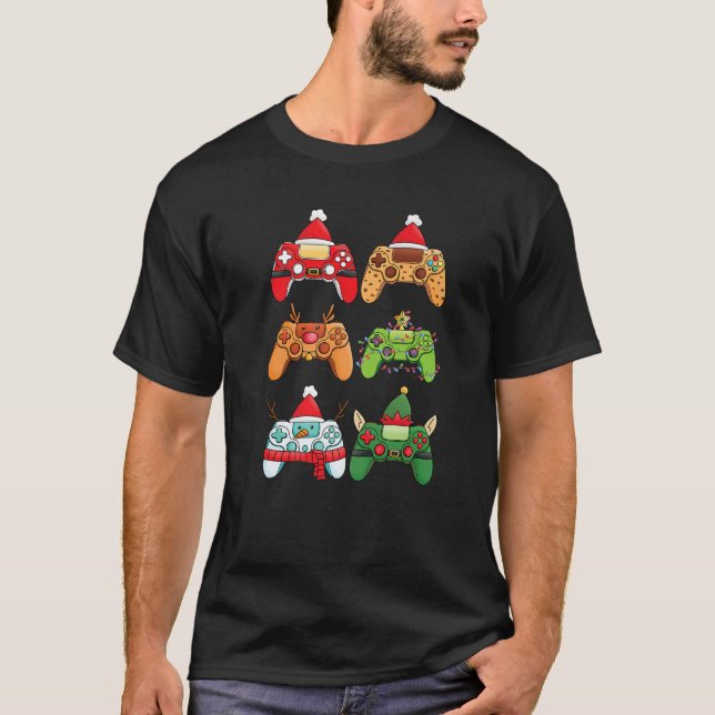 Christmas Santa deer gaming controllers Boys kids  T-Shirt (Front)
