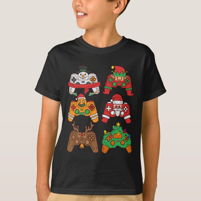 Christmas Santa deer gaming controllers Boys kids  T-Shirt (Front)