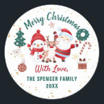 Christmas Santa Deer Snowman Holiday Classic Round Sticker<br><div class="desc">Christmas Santa Deer Snowman Holiday Classic Round Sticker</div>