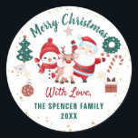 Christmas Santa Deer Snowman Holiday Classic Round Sticker<br><div class="desc">Christmas Santa Deer Snowman Holiday Classic Round Sticker</div>