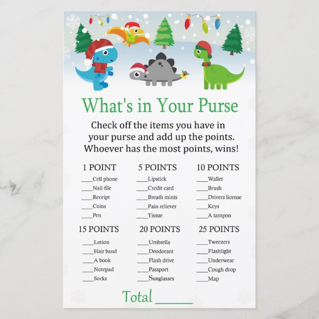 Christmas Santa dinosaur What's in your purse game (Front)