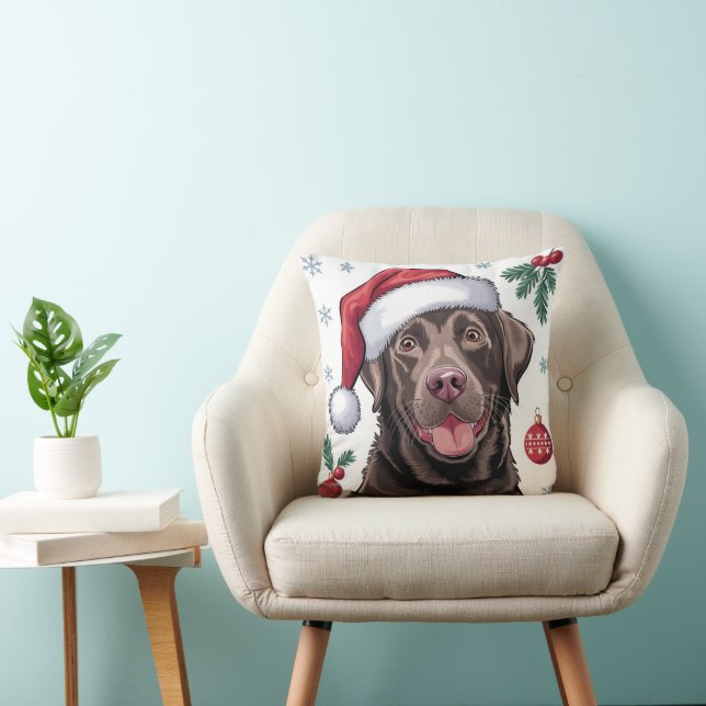 Christmas Santa Dog Chocolate Lab Throw Pillow (Chair)