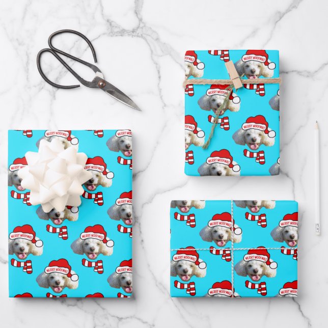 Christmas Santa Dog Custom Photo Pattern Wrapping Paper Sheet (Front)