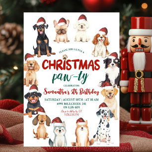 Christmas Santa Dog Lovers Theme Birthday Paw-ty  Invitation
