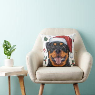 Christmas Santa Dog Rottweiler Throw Pillow