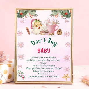 Christmas Santa "Don't Say Baby" Baby Shower Game  Poster