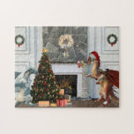 Christmas Santa Dragon Family Scene Jigsaw Puzzle<br><div class="desc">This design may be personalised by choosing the Edit Design option. You may also transfer onto other items. Contact me at colorflowcreations@gmail.com or use the chat option at the top of the page if you wish to have this design on another product or need assistance. See more of my designs...</div>