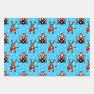 Christmas Santa Drums Rudolf Guitar Pattern Wrapping Paper Sheet