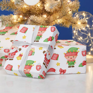 Christmas Santa, Elf and Decorations Wrapping Paper