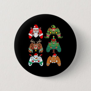 Christmas Santa Elf Gaming Controllers Fun Xmas Bo 6 Cm Round Badge
