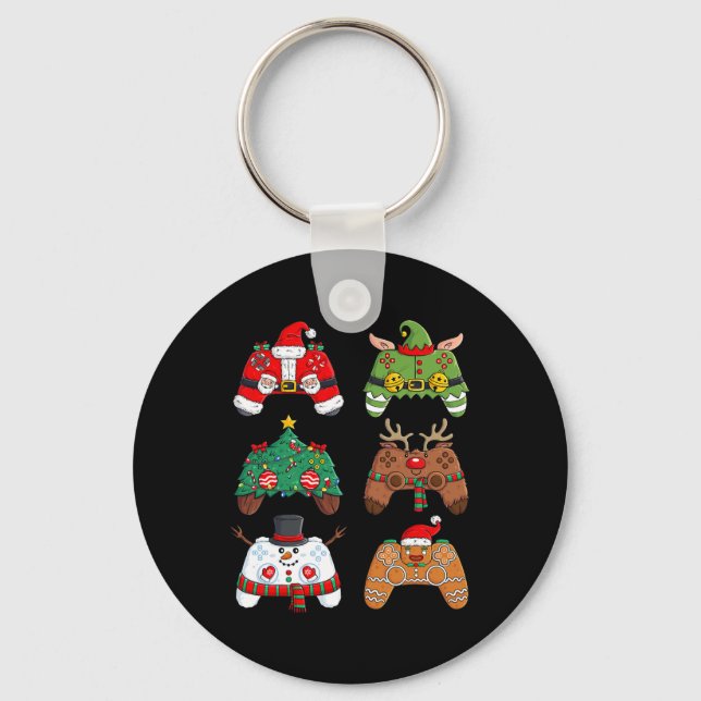 Christmas Santa Elf Gaming Controllers Fun Xmas Bo Key Ring (Front)