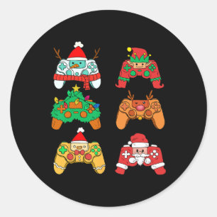 Christmas Santa Elf Gaming Controllers Gamer Xmas Classic Round Sticker