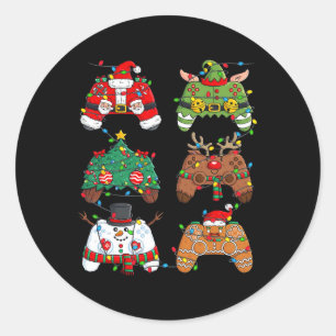 Christmas Santa Elf Lights Gaming Controllers Xmas Classic Round Sticker