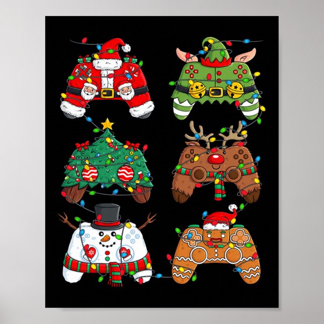 Christmas Santa Elf Lights Gaming Controllers Xmas Poster (Front)
