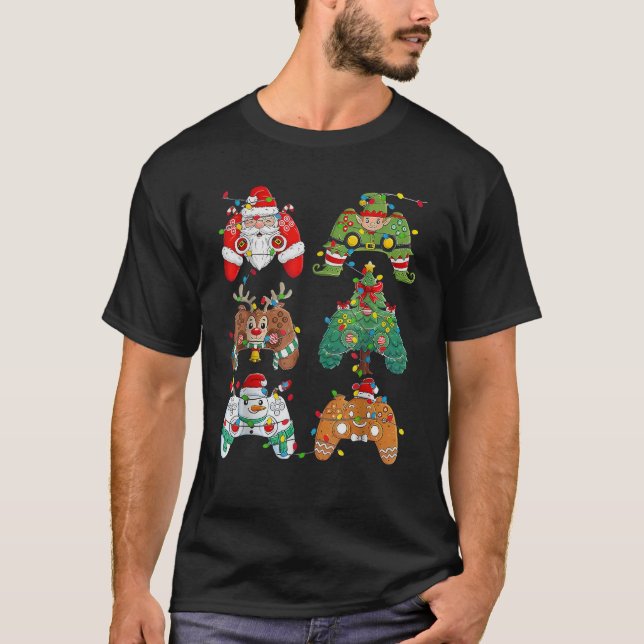 Christmas Santa Elf Reindeer Gaming Controllers Xm T-Shirt (Front)