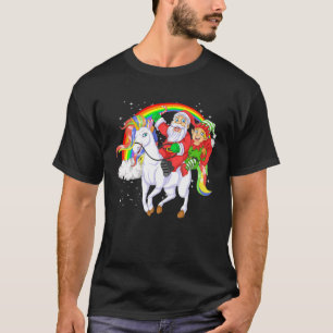 Christmas Santa Elf Riding Unicorn Xmas Girls Kids T-Shirt