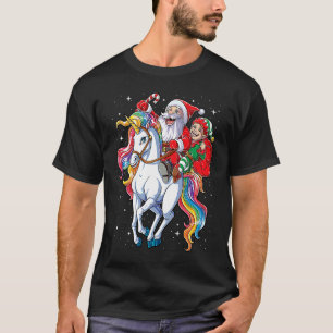 Christmas Santa Elf Riding Unicorn Xmas  Girls Wom T-Shirt