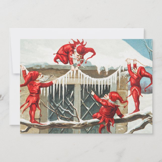 Christmas Santa elves decorating their home Holiday Card (Front)