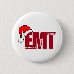 CHRISTMAS Santa EMT EMERGENCY MEDICAL TECHNICIAN 6 Cm Round Badge