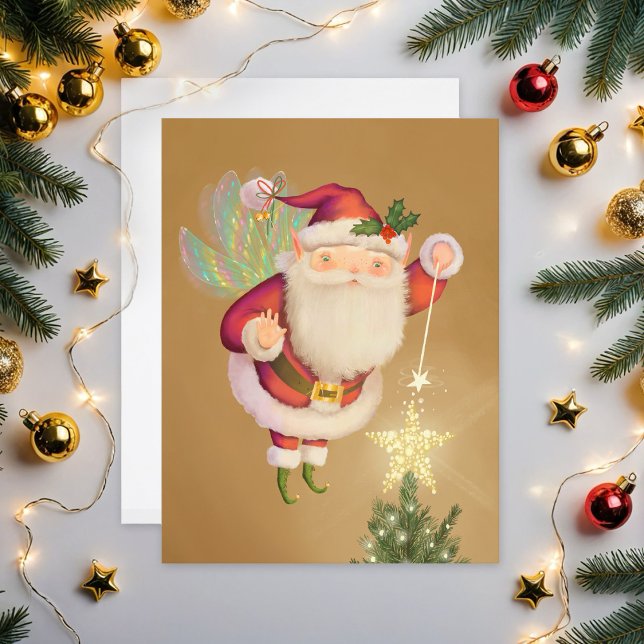 Christmas Santa Fairy Blank Flat  Holiday Card (Creator Uploaded)