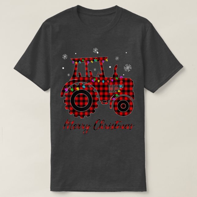 Christmas Santa Farm Tractor Light Snow Sleigh Paj T-Shirt (Design Front)