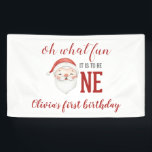 Christmas Santa First Birthday Banner<br><div class="desc">Oh what fun,  it is to be One! Christmas Santa first birthday party with watercolor santa,  christmas and red polka dots.</div>