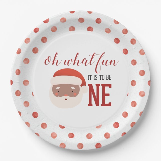 Christmas Santa  First Birthday Paper Plate (Front)