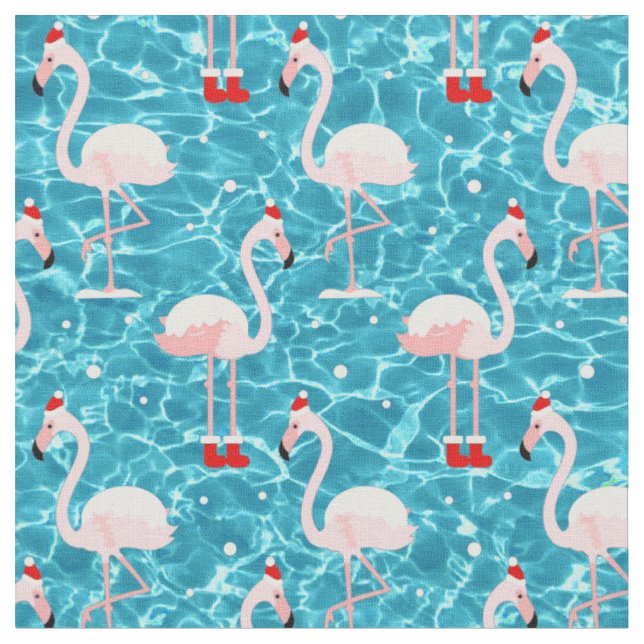 christmas santa flamingo fabric (Close Up)