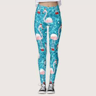 christmas santa flamingo leggings