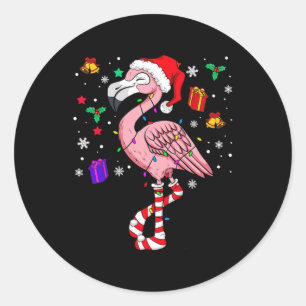 Christmas Santa Flamingo Lover Funny Classic Round Sticker