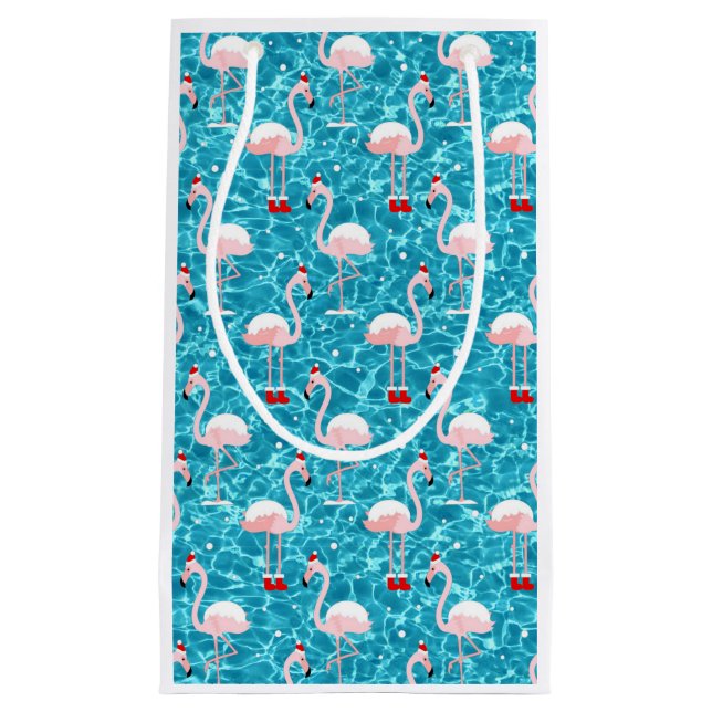 christmas santa flamingo small gift bag (Front)