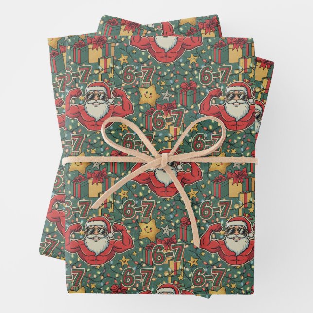 Christmas Santa Flex 6-7 Meme Holiday Wrapping Paper Sheet (In situ)