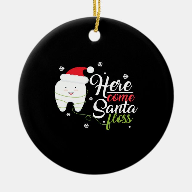 Christmas Santa Floss Dental Hygienists Dentist Gi Ceramic Ornament (Front)
