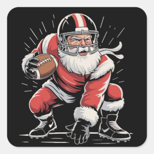 Christmas Santa Football Lineman Quarterback  Square Sticker