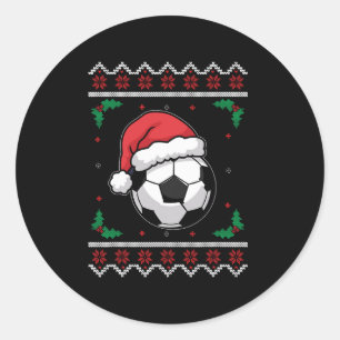 Christmas Santa Football Xmas Ugly Soccer Boys Kid Classic Round Sticker