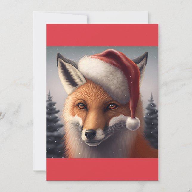 Christmas Santa Fox T-Shirt Holiday Card (Front)