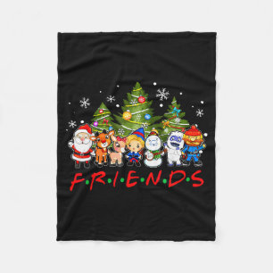 Christmas Santa Friends Rudolph Snowman Family Xma Fleece Blanket