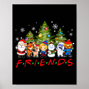 Christmas Santa Friends Rudolph Snowman Family Xma Poster