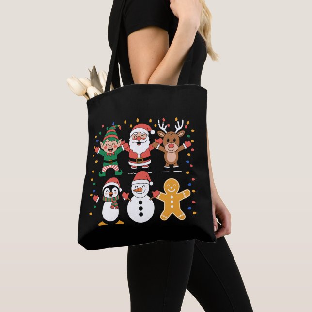 Christmas Santa Friends Xmas Family Holiday Tote Bag (Close Up)