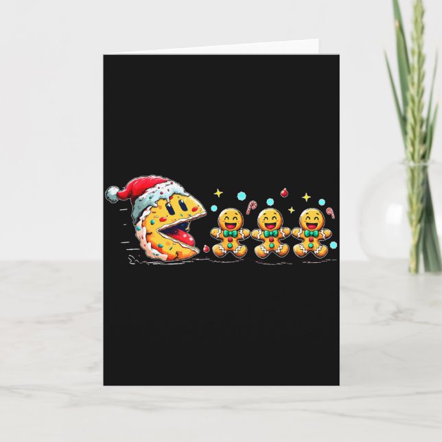 Christmas Santa Game Gaming Chasing Gingerbread  Card (Front)