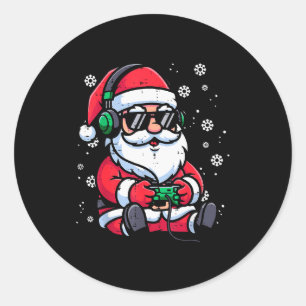 Christmas Santa Gamer Funny Xmas Video Gaming Men Classic Round Sticker