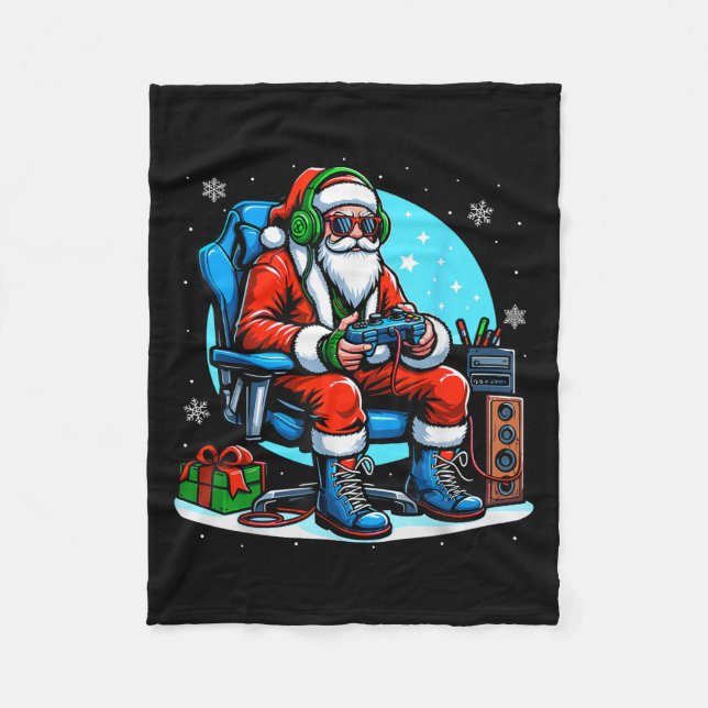 Christmas Santa Gamer Xmas Funny Video Gaming Chri Fleece Blanket (Front)