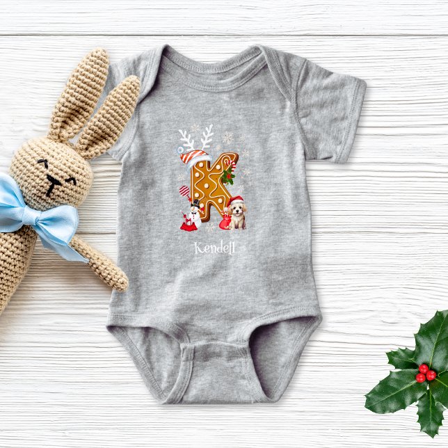 Christmas Santa Gingerbread Name Letter K Boy  Baby Bodysuit (Creator Uploaded)