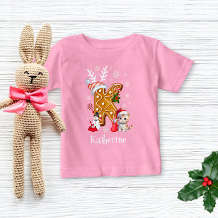 Christmas Santa Gingerbread Name Letter K Girl   Baby T-Shirt