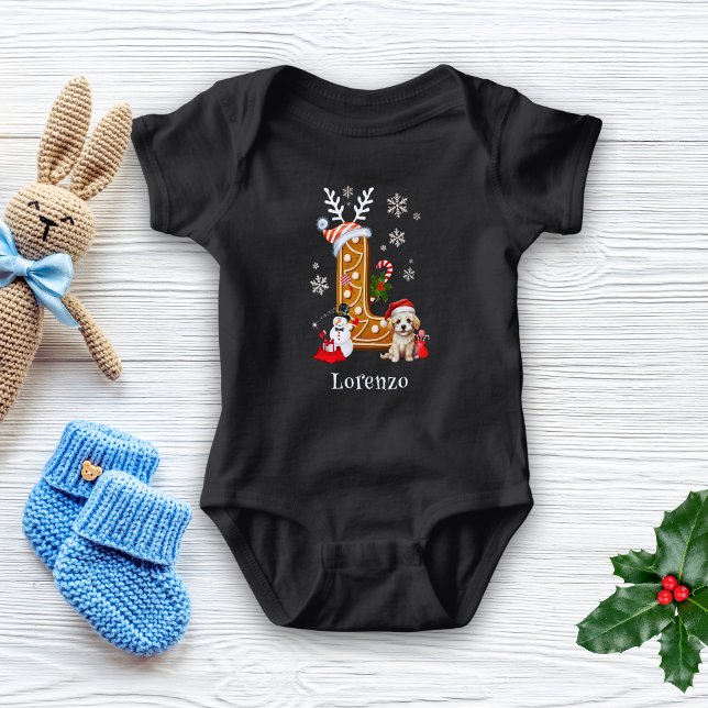 Christmas Santa Gingerbread Name Letter L Boy   Baby Bodysuit (Creator Uploaded)