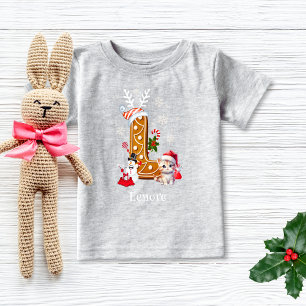 Christmas Santa Gingerbread Name Letter L Girl   Baby T-Shirt